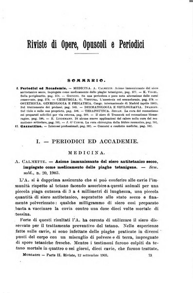 Il morgagni giornale indirizzato al progresso della medicina. Parte 2., Riviste