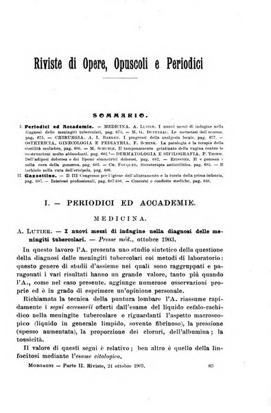 Il morgagni giornale indirizzato al progresso della medicina. Parte 2., Riviste