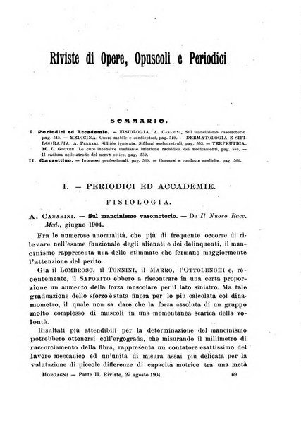 Il morgagni giornale indirizzato al progresso della medicina. Parte 2., Riviste