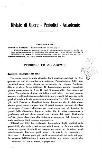 Il morgagni giornale indirizzato al progresso della medicina. Parte 2., Riviste