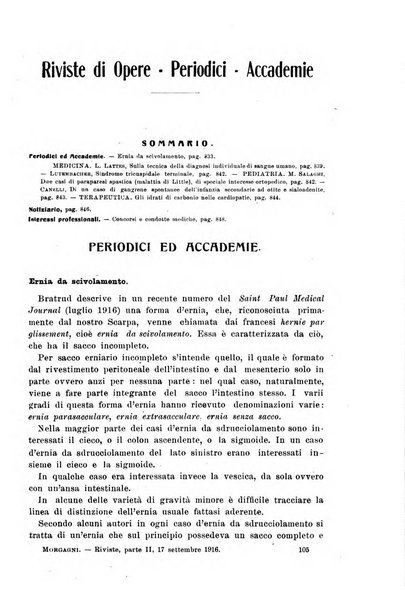 Il morgagni giornale indirizzato al progresso della medicina. Parte 2., Riviste