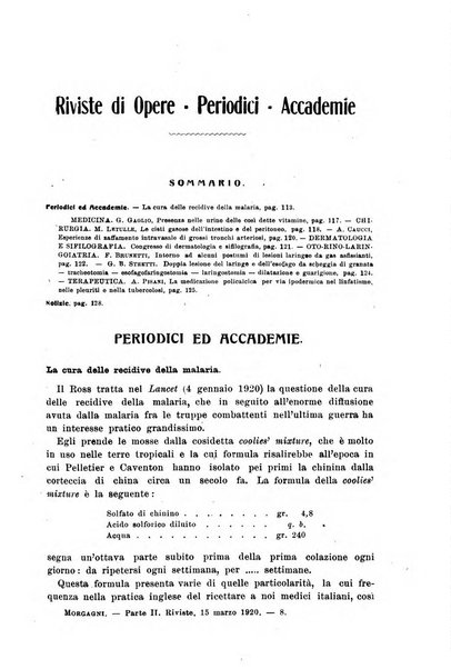 Il morgagni giornale indirizzato al progresso della medicina. Parte 2., Riviste