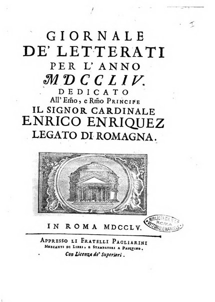 Giornale de'letterati per l'anno ... pubblicato col titolo di Novelle letterarie oltramontane