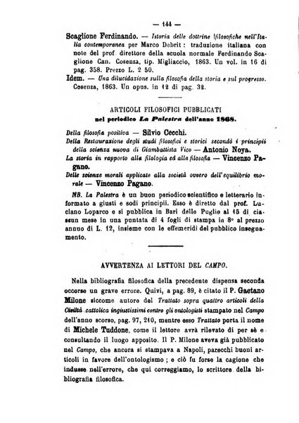 Il campo dei filosofi italiani periodico da esercitare i maestri liberamente e quel meglio che si potrà raccostarli fra loro