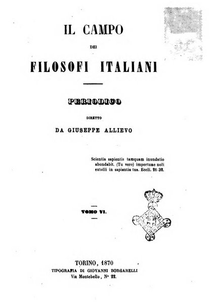 Il campo dei filosofi italiani periodico da esercitare i maestri liberamente e quel meglio che si potrà raccostarli fra loro