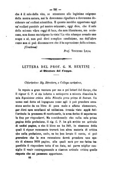 Il campo dei filosofi italiani periodico da esercitare i maestri liberamente e quel meglio che si potrà raccostarli fra loro