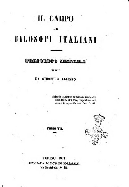 Il campo dei filosofi italiani periodico da esercitare i maestri liberamente e quel meglio che si potrà raccostarli fra loro