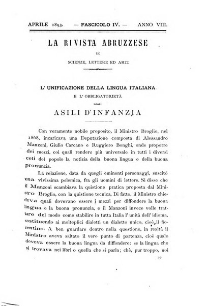 La rivista abruzzese di scienze, lettere ed arti