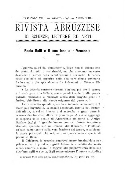 La rivista abruzzese di scienze, lettere ed arti