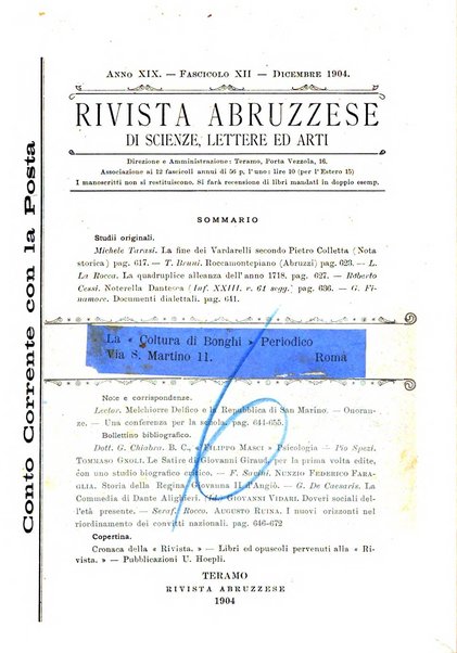 La rivista abruzzese di scienze, lettere ed arti