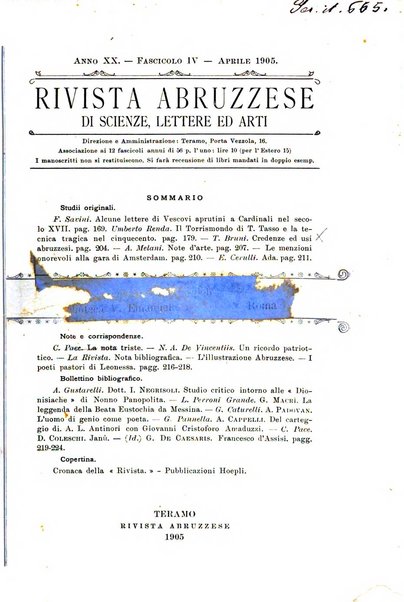 La rivista abruzzese di scienze, lettere ed arti