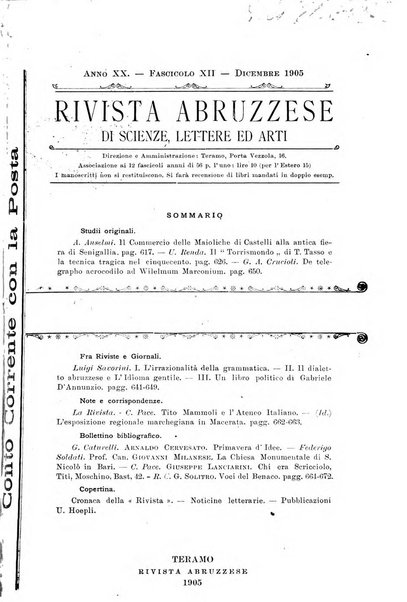 La rivista abruzzese di scienze, lettere ed arti