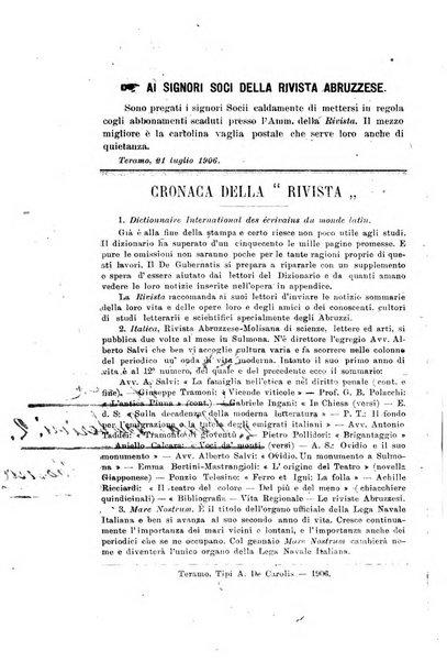 La rivista abruzzese di scienze, lettere ed arti