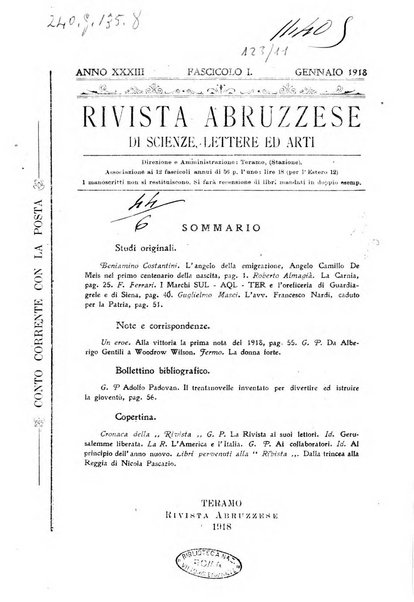 La rivista abruzzese di scienze, lettere ed arti