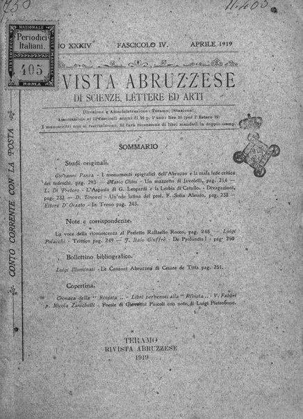 La rivista abruzzese di scienze, lettere ed arti