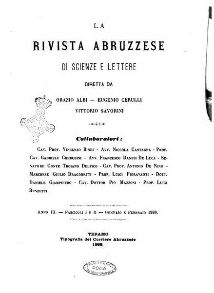 La rivista abruzzese di scienze e lettere