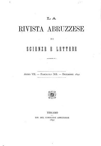 La rivista abruzzese di scienze e lettere