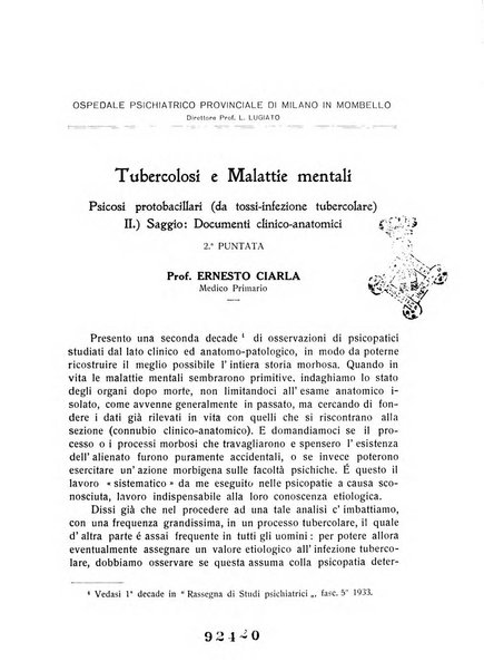 L'ospedale psichiatrico rivista di psichiatria, neurologia e scienze affini