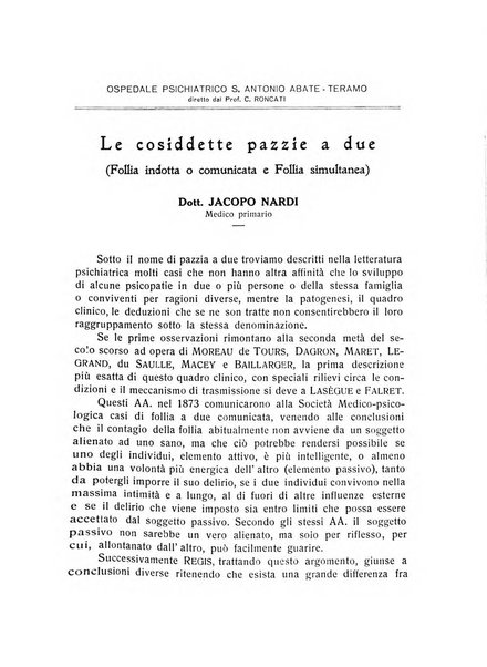 L'ospedale psichiatrico rivista di psichiatria, neurologia e scienze affini