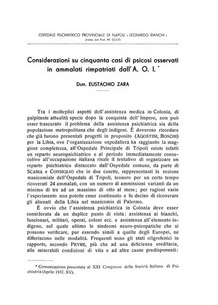 L'ospedale psichiatrico rivista di psichiatria, neurologia e scienze affini