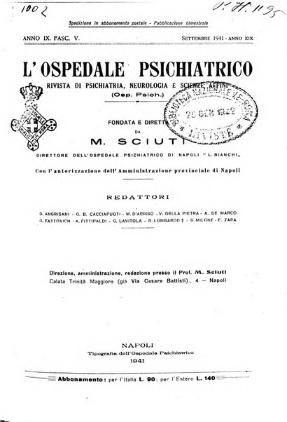 L'ospedale psichiatrico rivista di psichiatria, neurologia e scienze affini