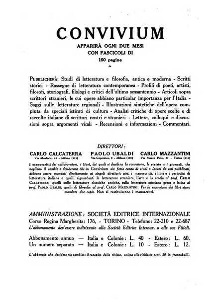 Convivium rivista di lettere filosofia e storia