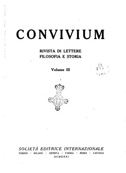 Convivium rivista di lettere filosofia e storia