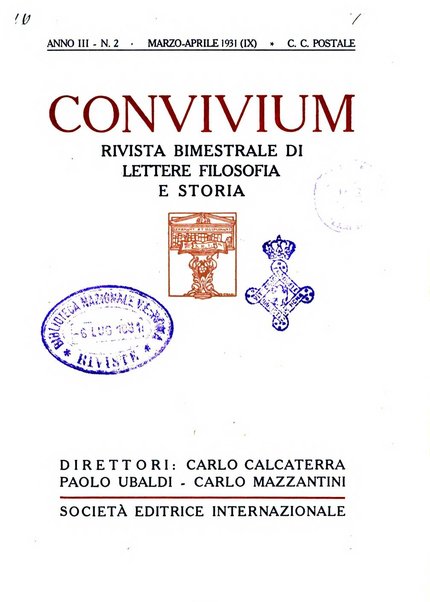 Convivium rivista di lettere filosofia e storia