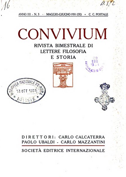 Convivium rivista di lettere filosofia e storia