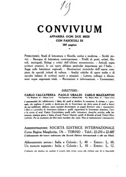 Convivium rivista di lettere filosofia e storia