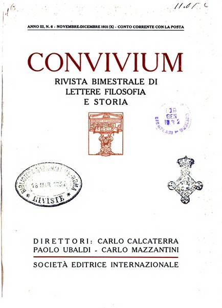 Convivium rivista di lettere filosofia e storia