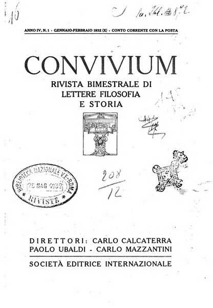 Convivium rivista di lettere filosofia e storia