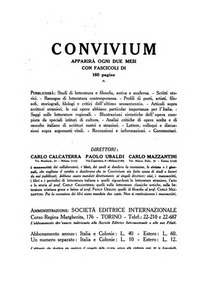 Convivium rivista di lettere filosofia e storia