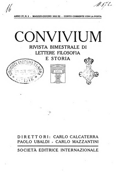 Convivium rivista di lettere filosofia e storia