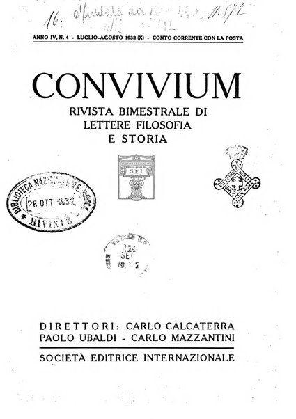 Convivium rivista di lettere filosofia e storia