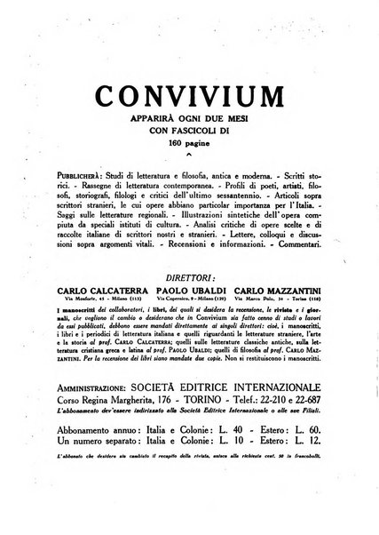 Convivium rivista di lettere filosofia e storia