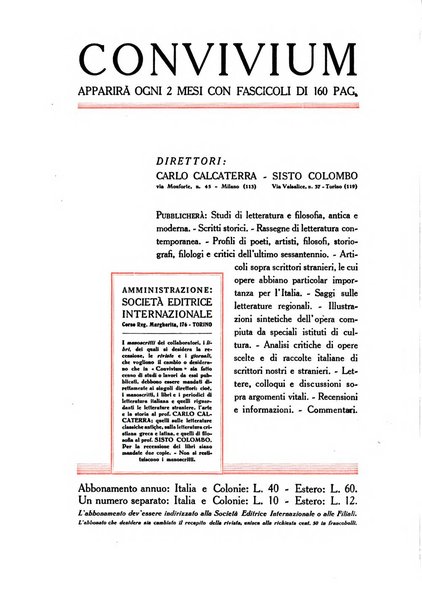 Convivium rivista di lettere filosofia e storia