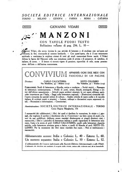 Convivium rivista di lettere filosofia e storia