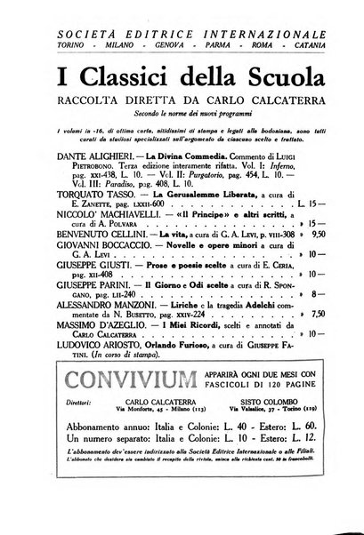 Convivium rivista di lettere filosofia e storia