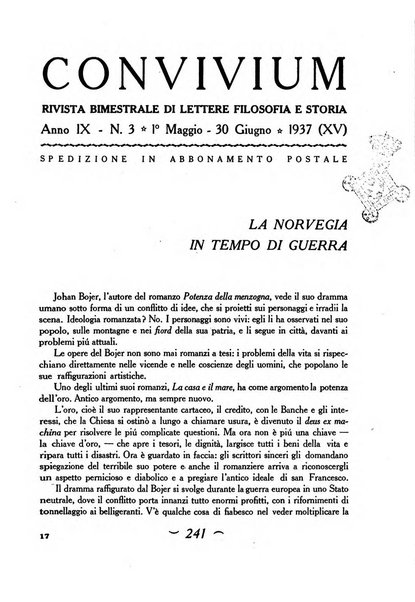 Convivium rivista di lettere filosofia e storia