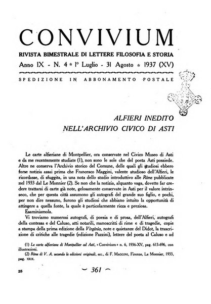 Convivium rivista di lettere filosofia e storia