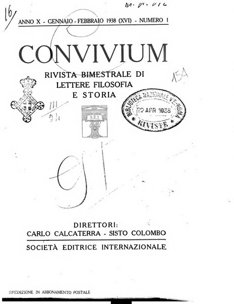 Convivium rivista di lettere filosofia e storia