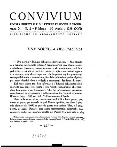 Convivium rivista di lettere filosofia e storia