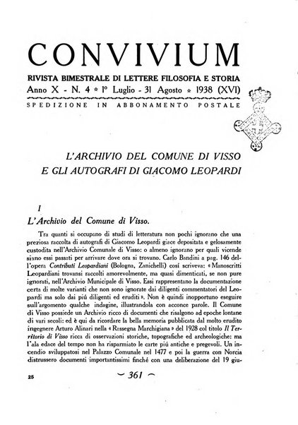 Convivium rivista di lettere filosofia e storia