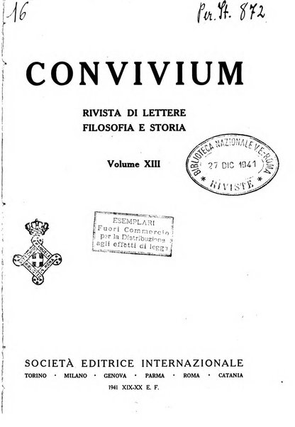 Convivium rivista di lettere filosofia e storia