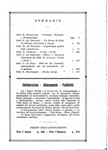 Nuova rivista di clinica ed assistenza psichiatrica e di terapia applicata