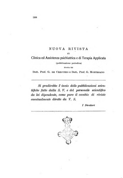 Nuova rivista di clinica ed assistenza psichiatrica e di terapia applicata