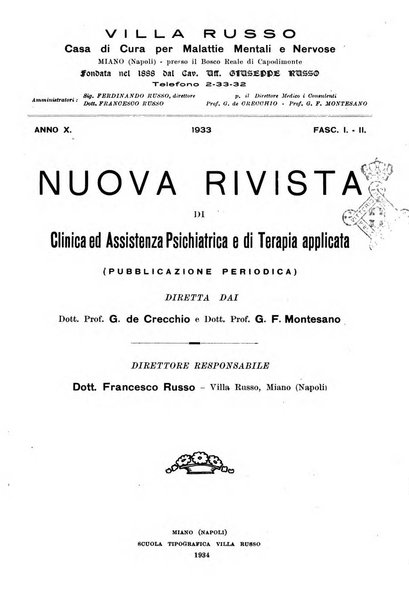 Nuova rivista di clinica ed assistenza psichiatrica e di terapia applicata