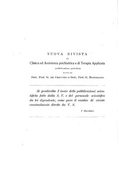 Nuova rivista di clinica ed assistenza psichiatrica e di terapia applicata