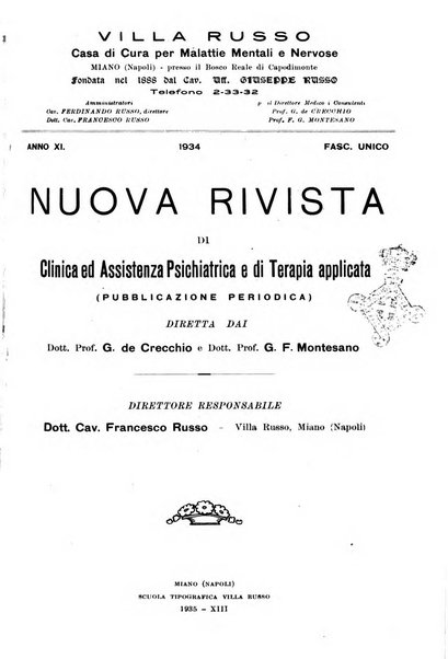 Nuova rivista di clinica ed assistenza psichiatrica e di terapia applicata